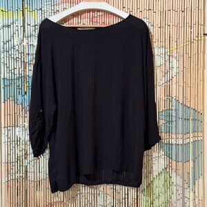 OLD NAVY Rayon Round Neck Shirt Blouse, Roll Tab Sleeve, Black, XL